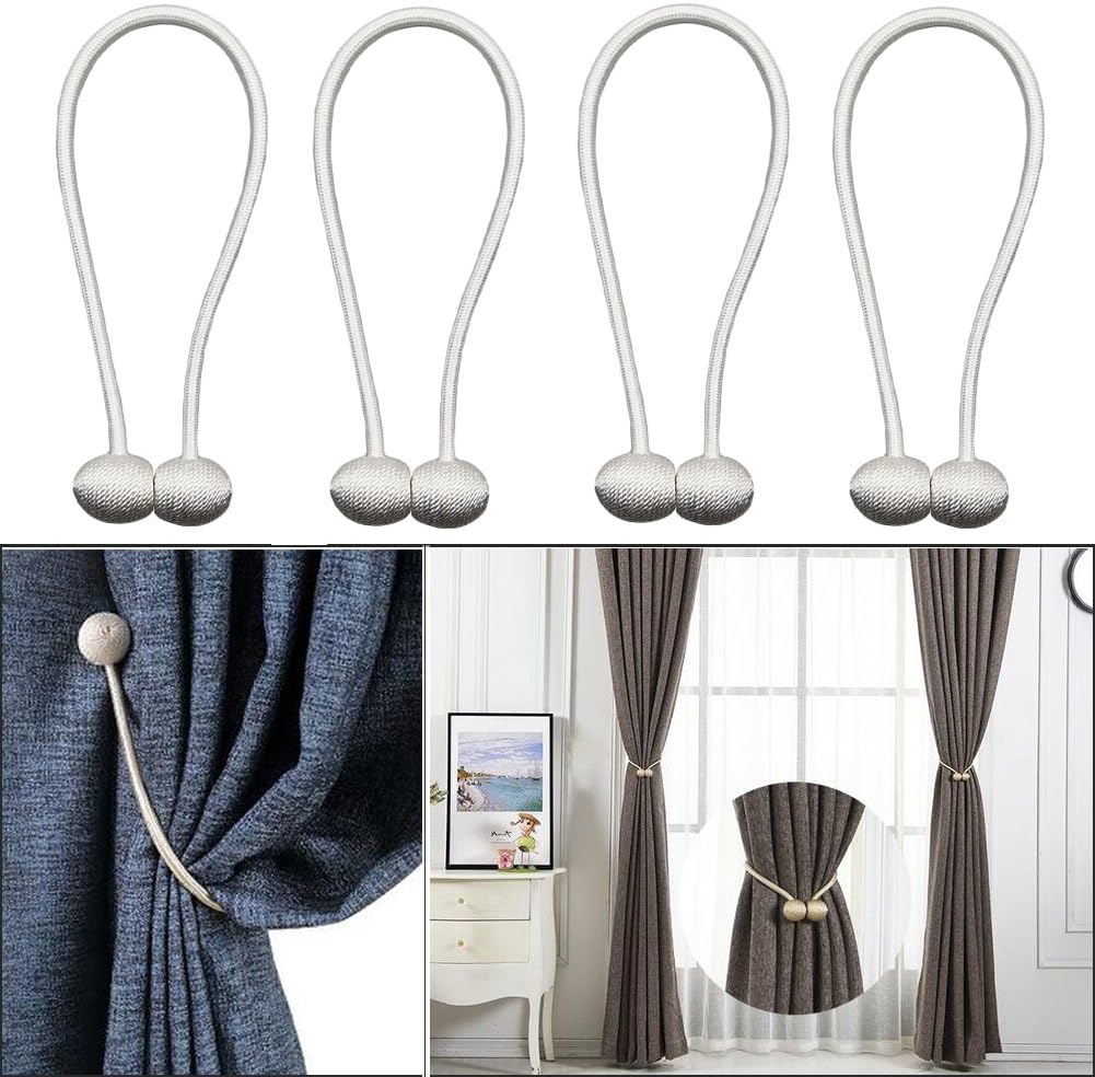 ENETY 4 pcs European Style Window Curtains Tieback Magnet Curtains Buckle Magnetic Curtain Holder Curtain Strap Accessories Drapes Weave Holdbacks (2 pair) (White)