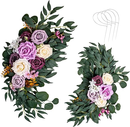 AitnWoy Kit de flores artificiales para arco de boda, 2 unidades, flores de rosas de seda, peonía de seda, letrero de bienvenida para ceremonia de