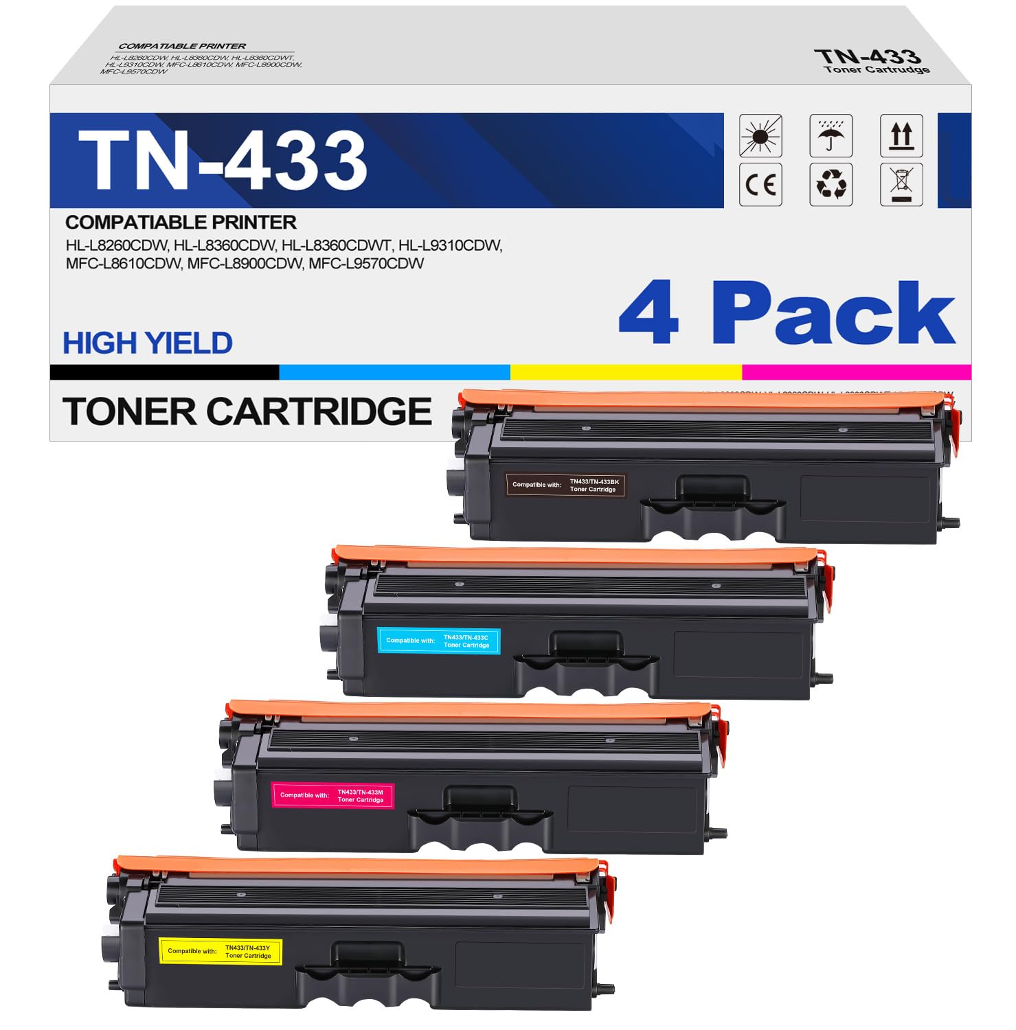 TN433 TN-433 Toner Cartridge Replacement for Brother TN 433 TN-431 for Brother HL-L8260CDW HL-L8360CDW MFC-L8610CDW MFC-L8900CDW HL-L9310CDW Printer
