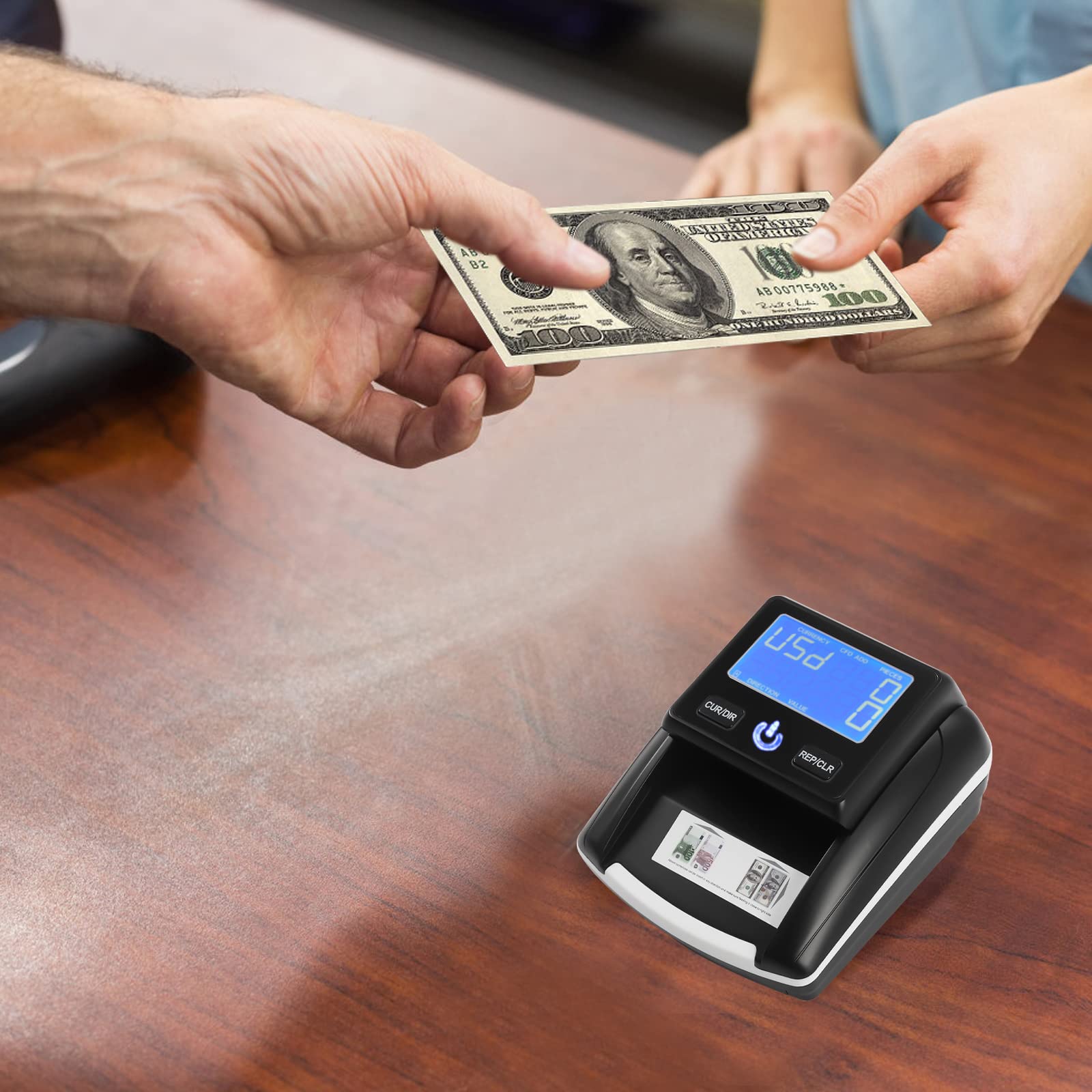Rilevatore di banconote contraffatte automatico e portatile 2 in 1, con protezione UV/MG/IR per dollari euro falsi