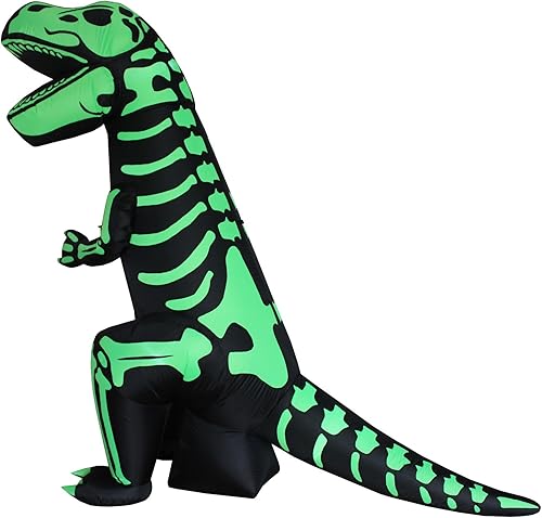 Miniatura 1 de 8 pies de altura Halloween inflable verde esqueleto dinosaurio tiranosaurio T-Rex luces al aire libre interior decoración de vacaciones, Blow Up LED
