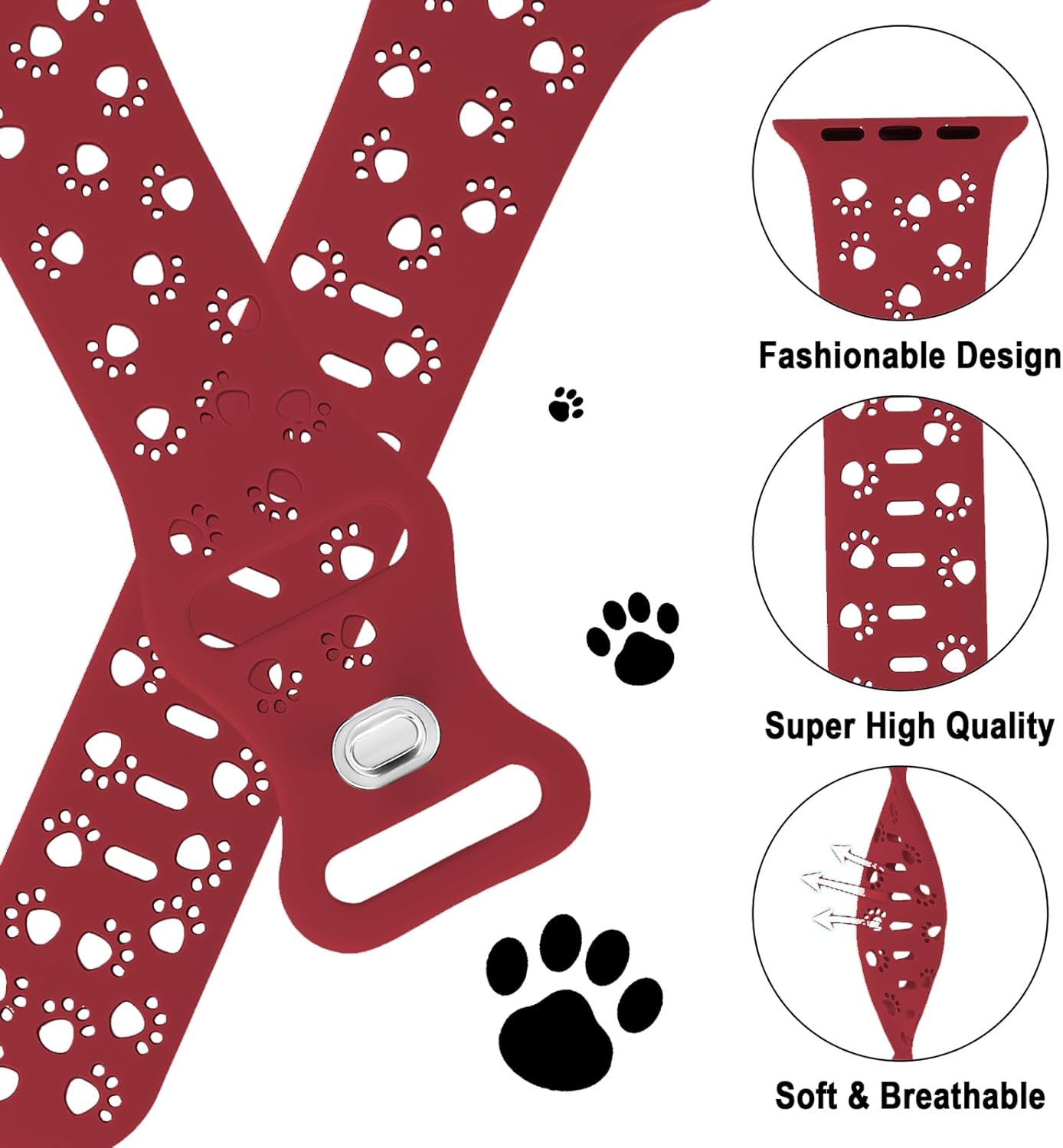 Miniatura 2 de MITERV Correa de silicona compatible con Apple Watch Band de 1.496 in, 1.575 in, 1.614 in, 1.654 in, 1.732 in, 1.772 in, 1.772 in, correas de diseño