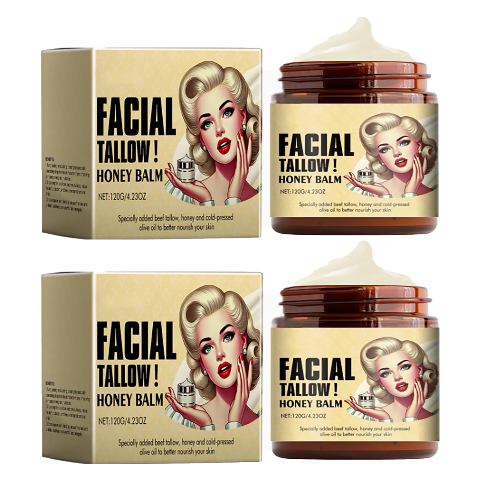 Whipped Beef Tallow and Honey Balm - Grass Fed, Grass Finished Organic Tallow Face Moisturizer Cream, Body Lotion, and Lip Balm for Skin & Body, Unscented Multi-Purpose Balm, 4.23oz (1 Bottle) (2)