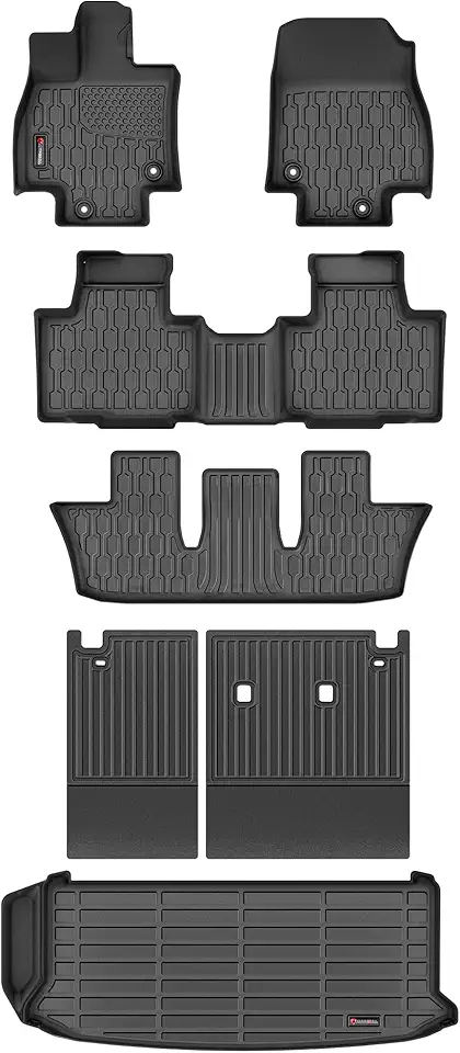 Tapetes de chão e forro de carga para Grand Highlander 2024 2025 2026 7 assentos (ajuste a gás), conjunto completo de tapetes de carro, proteção TPE para todos os climas 1ª, 2ª, 3ª fileira