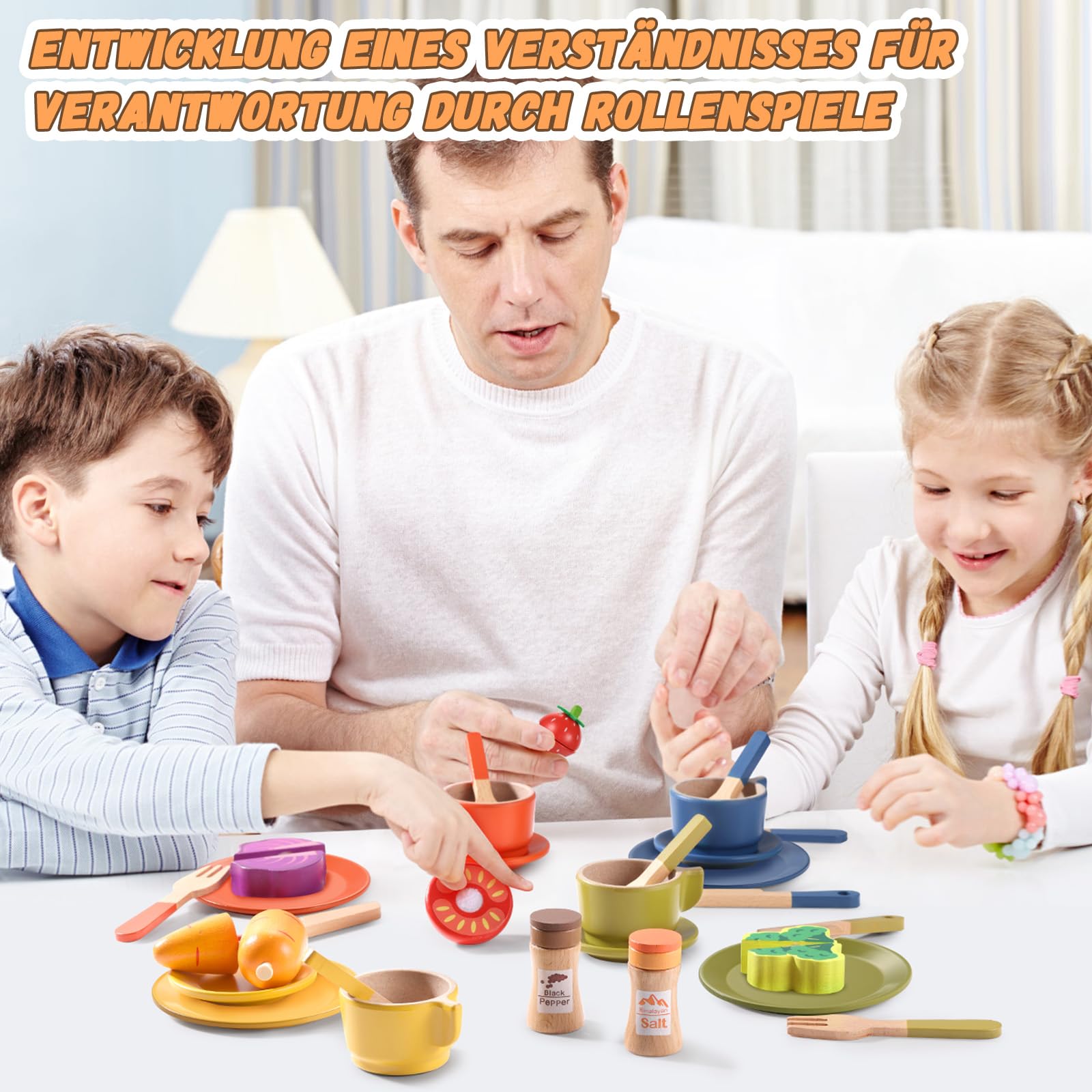GAGAKU Geschirrset aus Holz Kinder Kinderküchen Spielküche Zubehör Küchenzubehör Kinder Holz