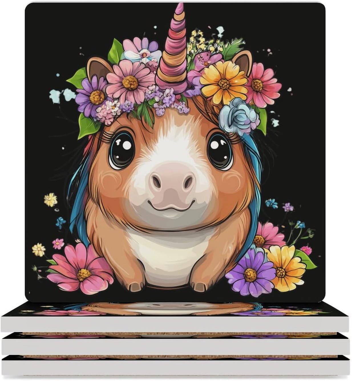 Guinea Pigs Un-icorns Ceramic Coasters Square Drinks Coaster Coffee Table Decor Table Coaster for Home Bar