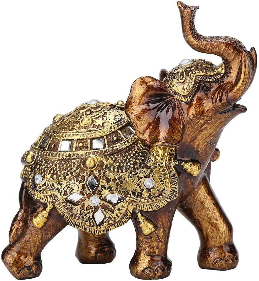 PAER Golden Polyresin Elephant Statue Elegant Elephant Statue with Upward Trunk Wealth Lucky Collectible Figurine Gift Home Decor Feng Shui Ornament Elephant Decoration L