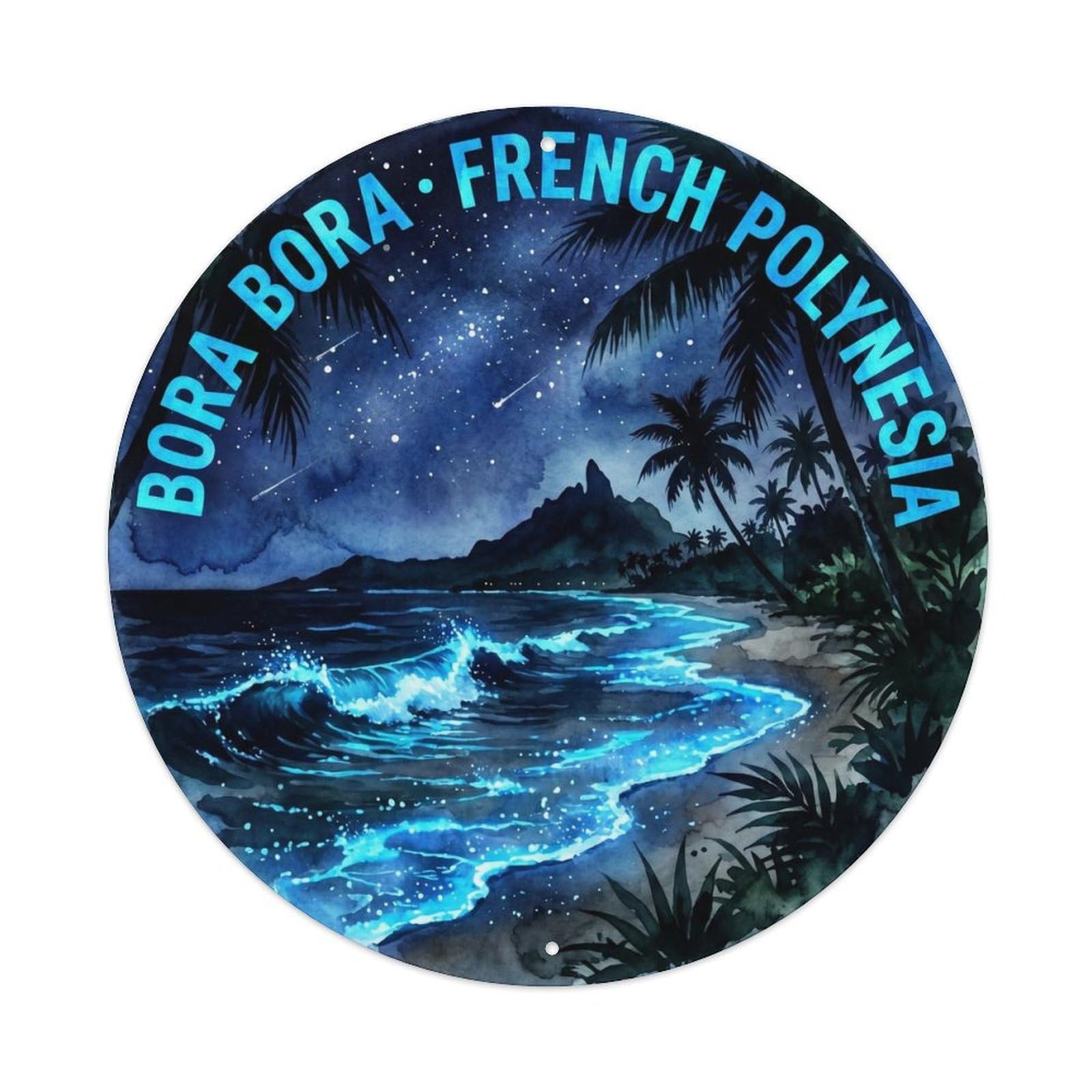 Olyhtr 8X8inch Classic Style Borabora Bioluminescent Night Beach Watercolor Metal Tin Sign