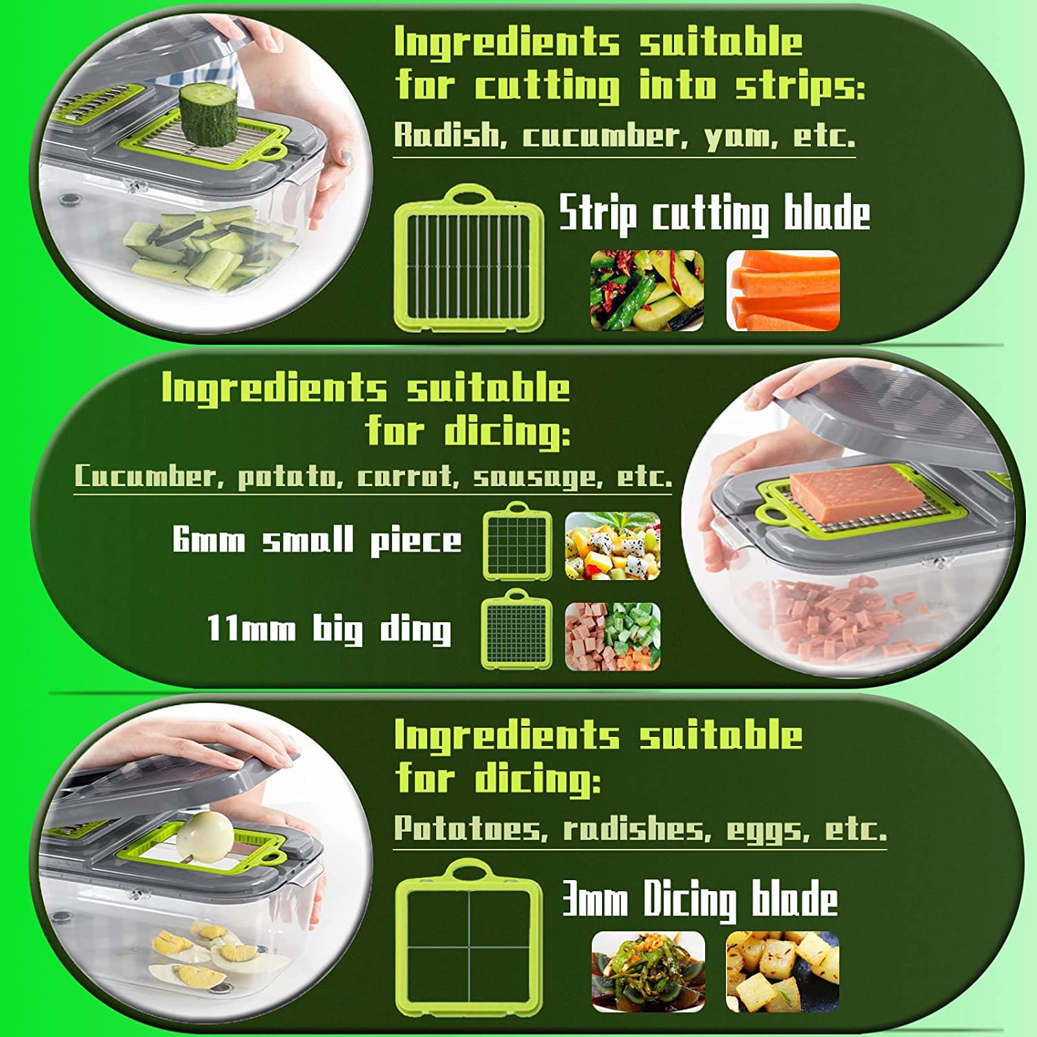 AOKON Vegetable Chopper, Upgraded 22 in 1 Mandoline Vegetable Slicer Dicer with 13 Stainless Steel Blades, Adjustable Slicer, Vegetable Cutter with Drain Rack Storage Container, Kitchen Gadget