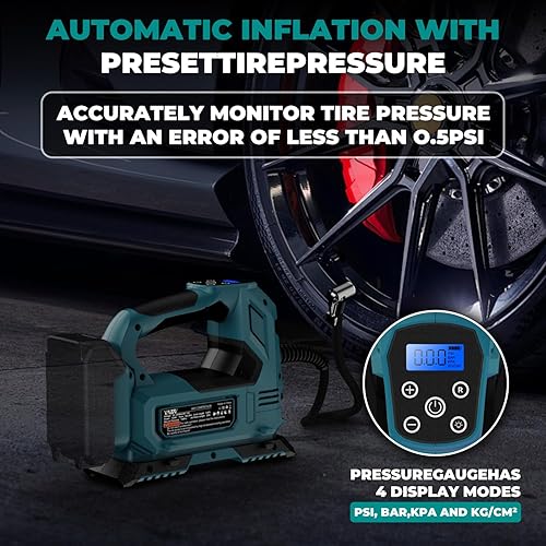 Miniatura 5 de Inflador de neumáticos inalámbrico Compresor de aire para batería Makita de 18 V, bomba de aire portátil de mano de luz LED de 160 PSI con medidor