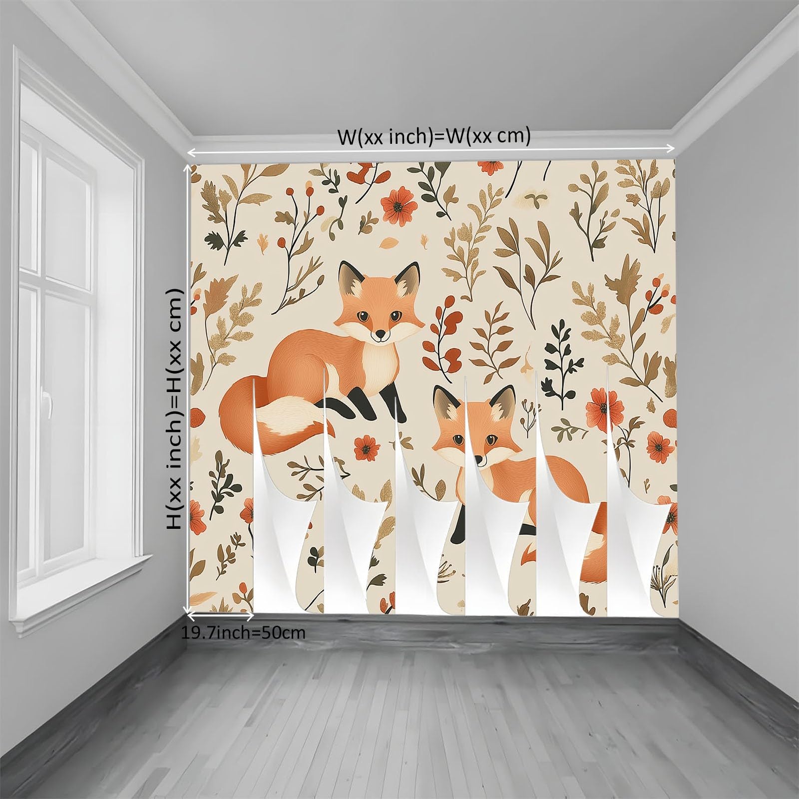 Fototapeta 300 x 210 cm Zwierzęta Lisy Kwiaty Nowoczesne Rośliny Dekoracja ścienna Plakat Projekt Włóknina Dekoracja ścienna do salonu Sypialni, Beżowy