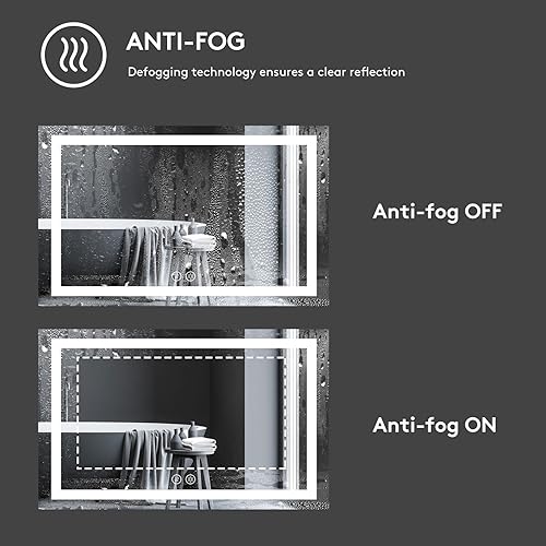 Miniatura 3 de IOWVOE Espejo LED para baño de 40 x 32 pulgadas, espejo de tocador iluminado con luces para pared con antiniebla, regulable continuo, función de