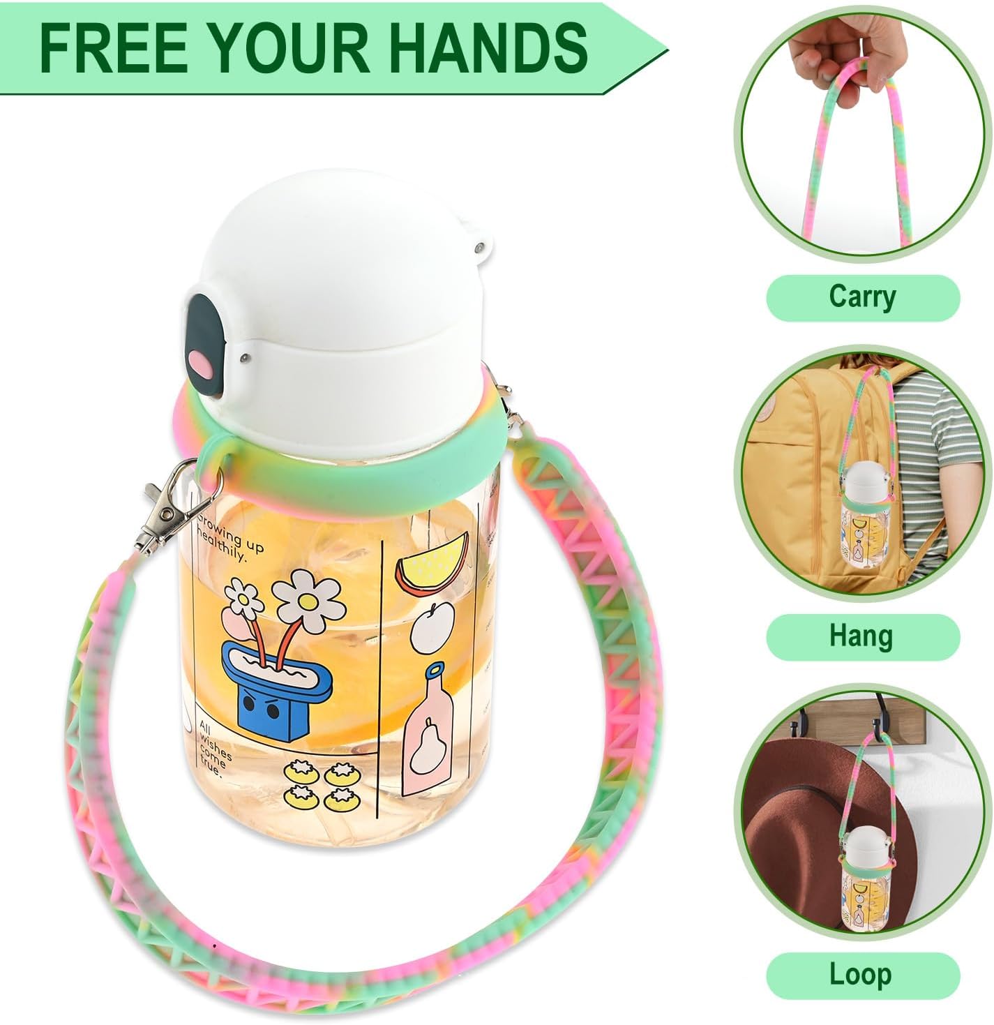 Water Bottle Handle, Water Bottle Strap, Anti-Slip Silicone Water Bottle Sling Fit for Most Stanley 8-40oz Bottles & Cups, Black - Image 6