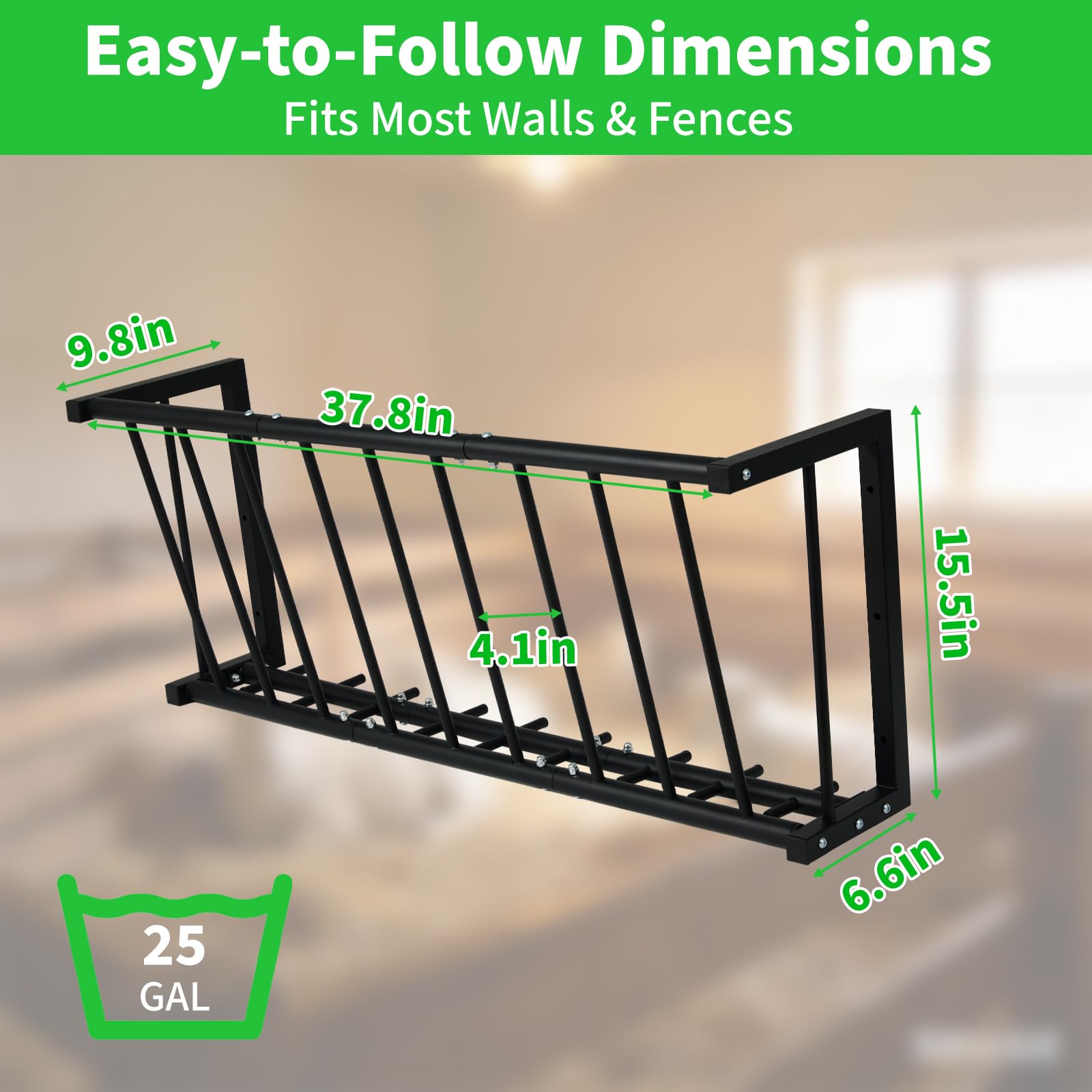 Wall Mount Hay Rack for Goats, Sheep, Horses – Heavy Duty 25 Gallon Livestock Hay Feeder, Hanging Blanket Holder with Rust Resistant Coating, Space Saving Farm Goat Feeder for Indoor, Outdoor Use - image 2
