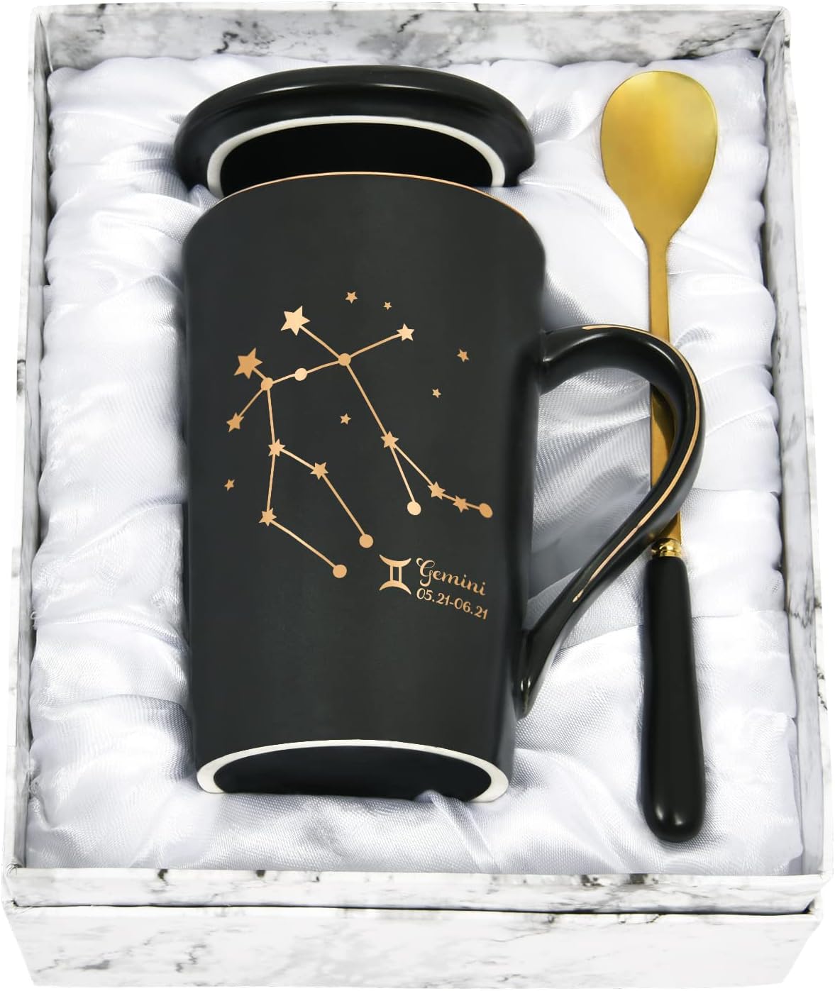 YHRJWN - Gemini Gifts for Women, Gemini Zodiac Sign Star Coffee Mug, Gemini Gifts for Girls Woman Men, May June Birthday Gifts for 12 Horoscope Astrology Lovers, 14 Oz Black Cup with Gift Box