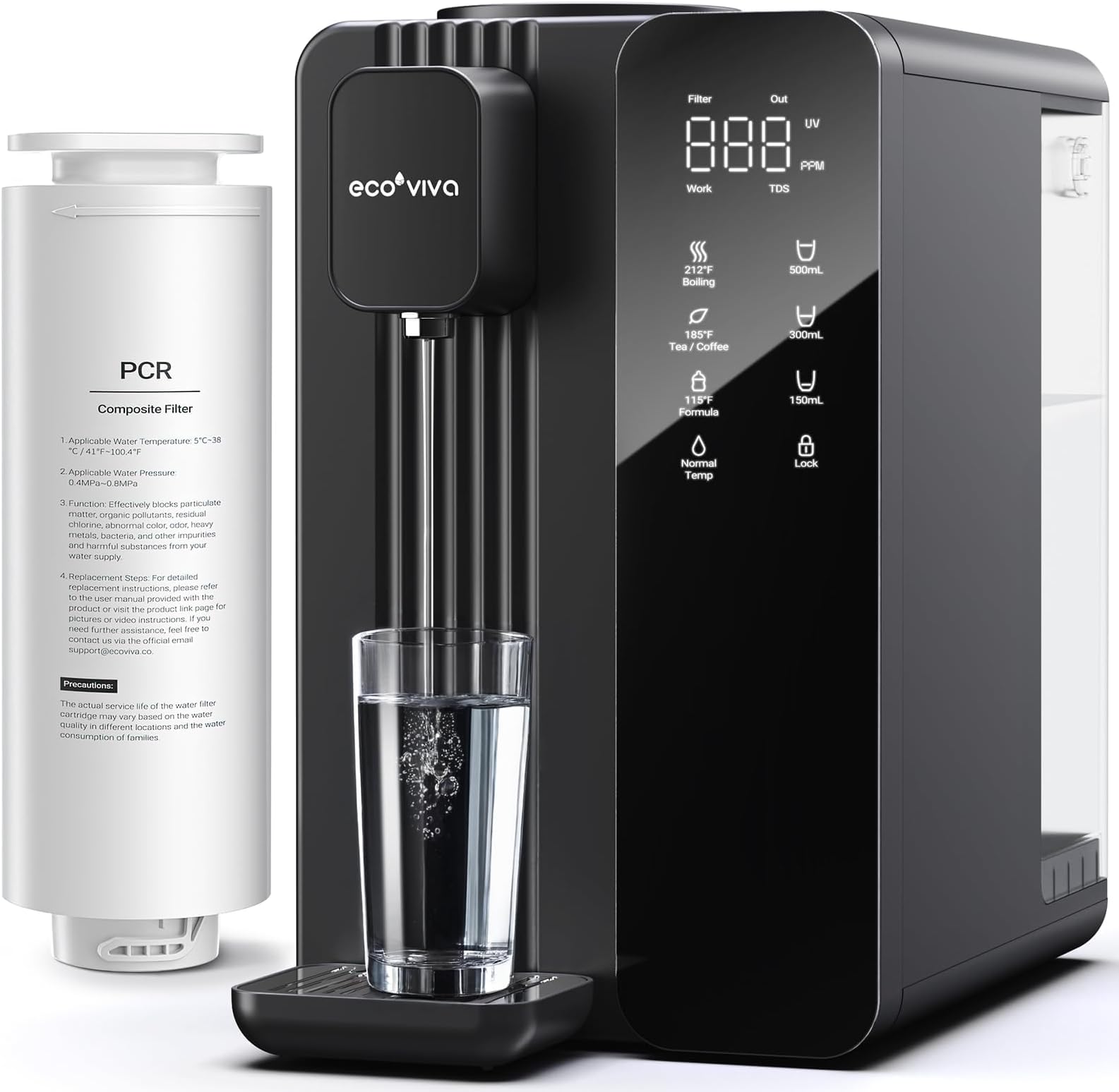 Ecoviva Mate 4 Countertop Reverse Osmosis Water Filter System with UV, BPA Free, 7-Stage Filter, Pure to Drain 3:1, Instant-Hot, Indoor No Installation, Desktop Water Purifier MATE4 (Navy Blue)