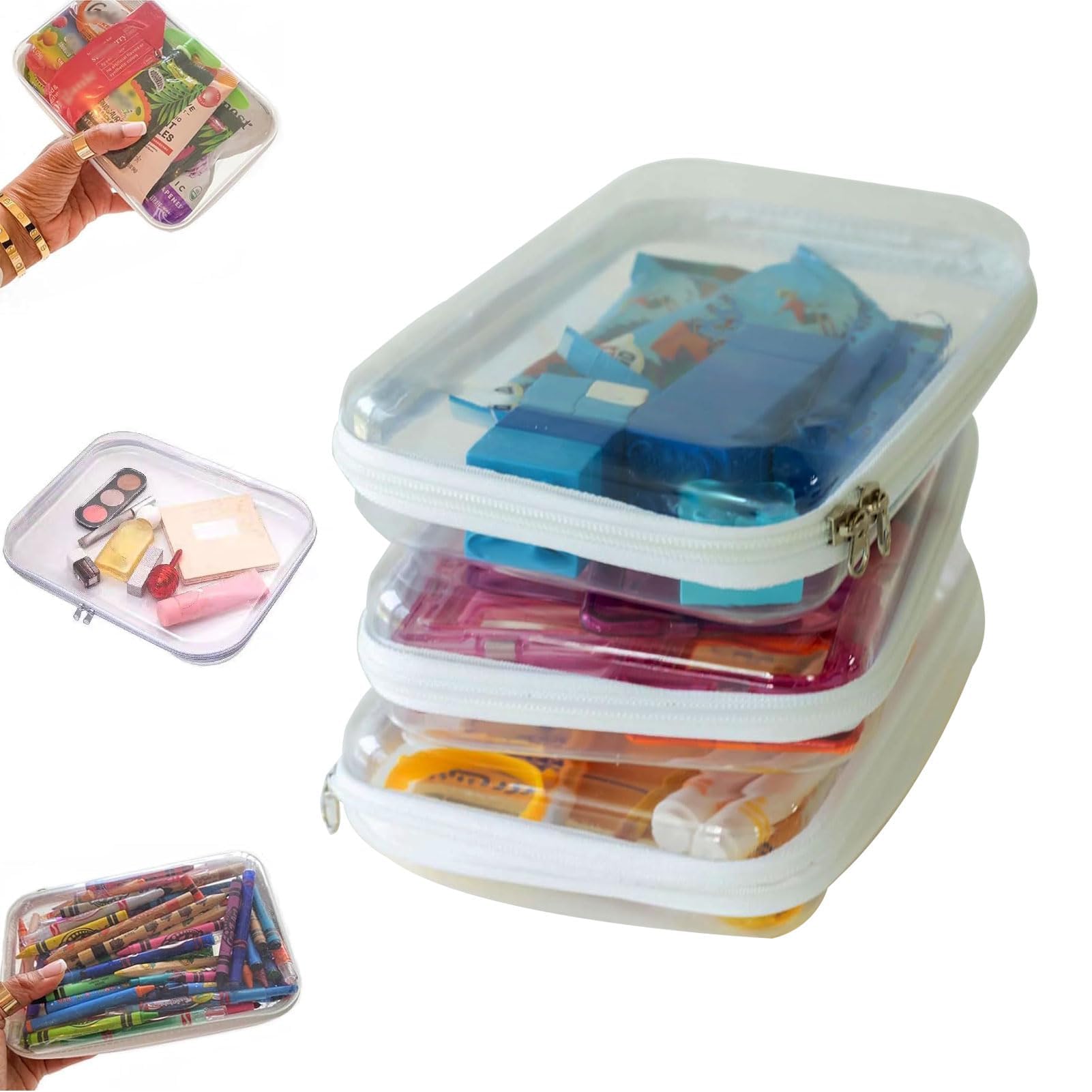 Generic Clear zipper box, snack box, makeup bag, stationery storage bag (small -3PCS) (Medium - 3PCS)