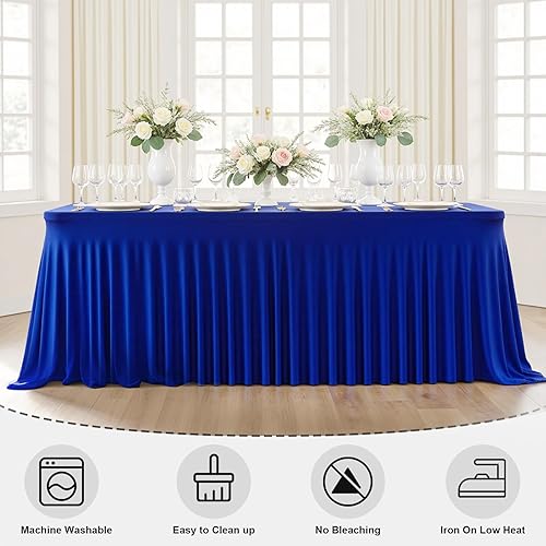 Miniatura 85 de Paquete de 2 manteles rectangulares blancos, lavables y elásticos para mesas de 6 pies, sin arrugas y reutilizables, ideales para fiestas