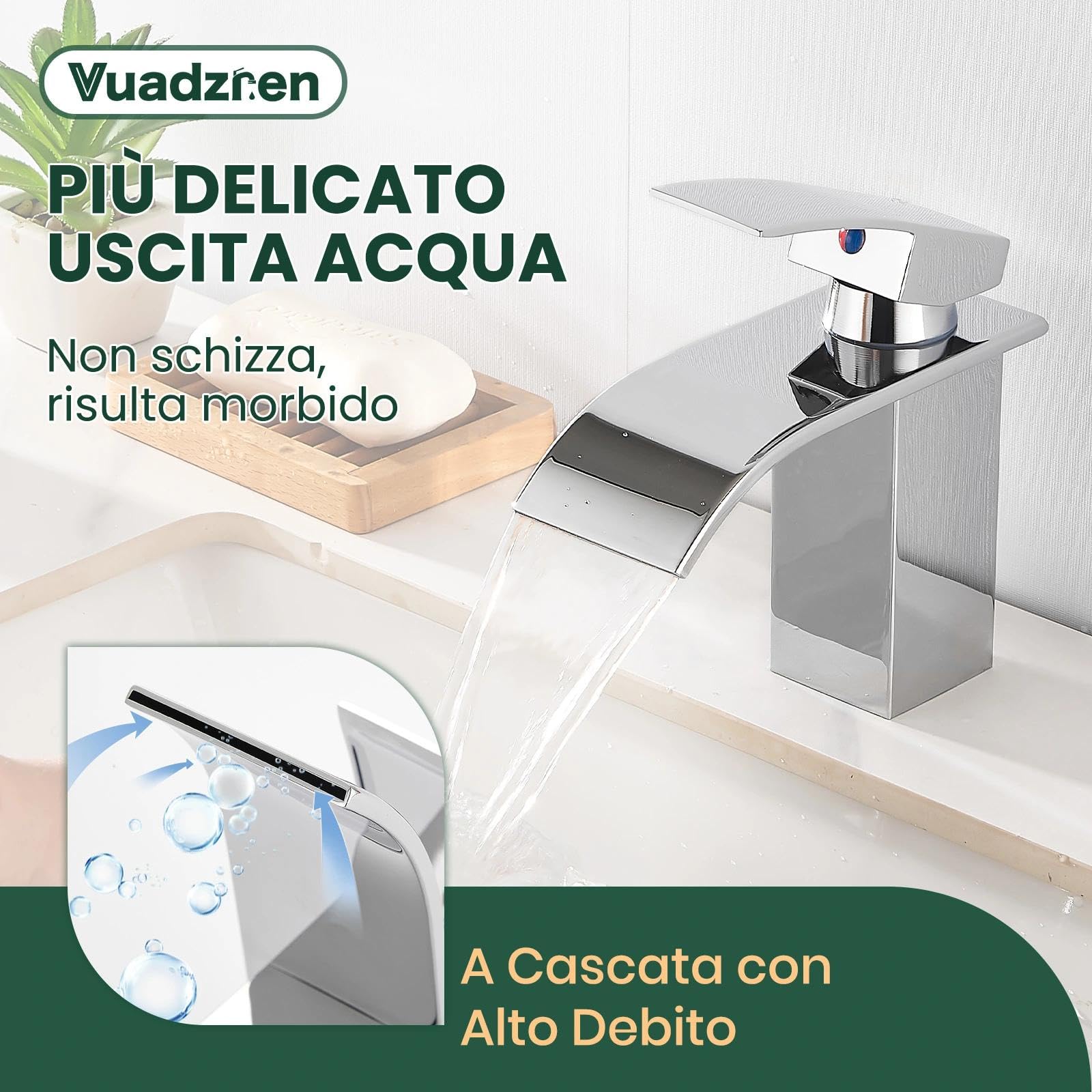Grifo de baño con desagüe, cascada, grifo monomando para baño con manguera de conexión G3/8 para invitados (altura de caño 80 mm, cromado)
