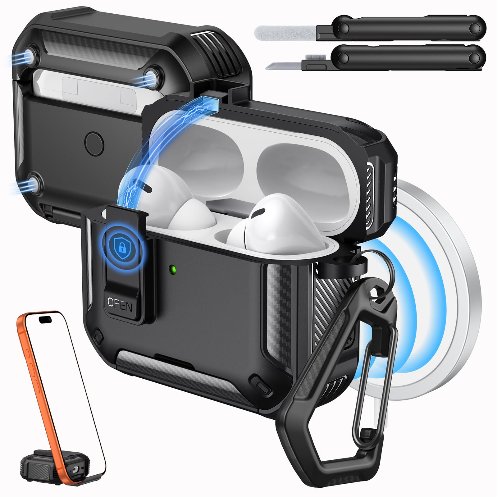 MoKo for AirPods Pro 2 Case with Lock - Compatible with MagSafe