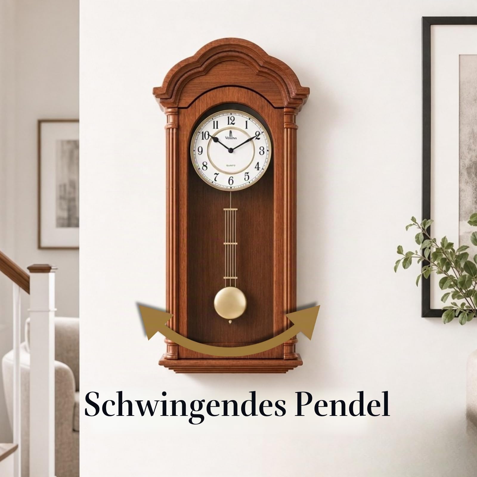 Pendel-Wanduhr, batteriebetrieben, groß, hölzerne hängende Großvater-Wanduhr mit Pendel, leise, hergestellt aus echtem Holz, für Wohnzimmer-Dekor, Büro und Heimdekoration, Geschenk, 66 x 30 cm | Uhr aus Massivholz, 66 x 30,5 cm, geräuschlos, batteriebetri