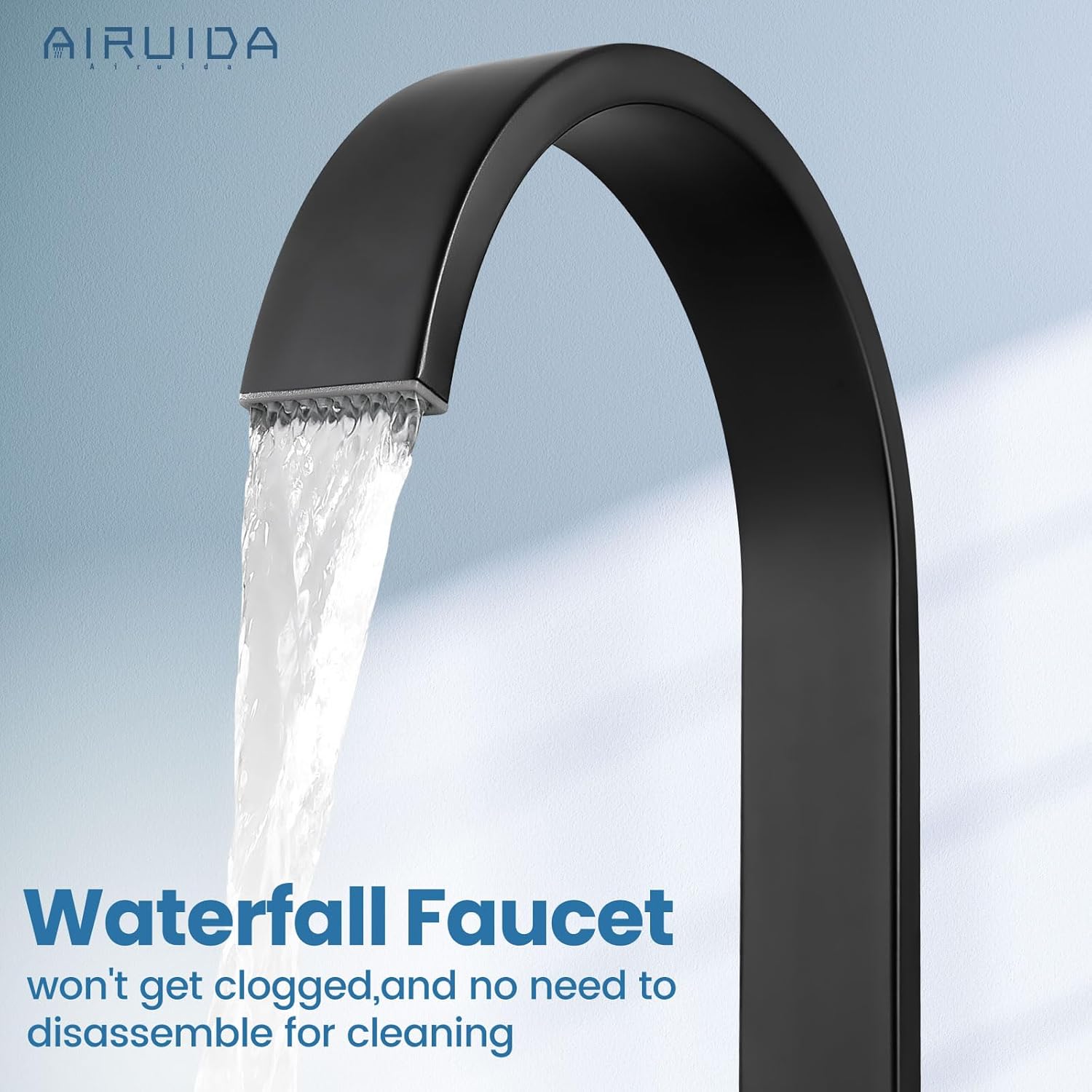 Airuida Bathroom Faucet 4 Inch Centerset,2 Handle Sink Faucet with Waterfall Swivel Spout,2 or 3 Hole Vanity Faucet with Pop Up Drain and Water Supply Lines,Matte Black