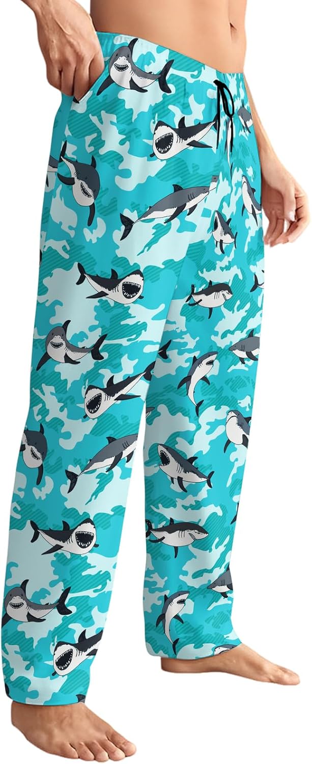 Camouflage Shark Men's Pajama Pants with Pockets Elastic Waistband Breathable Lightweight Sleep Pants for Men Soft Lounge Pants M - Image 4