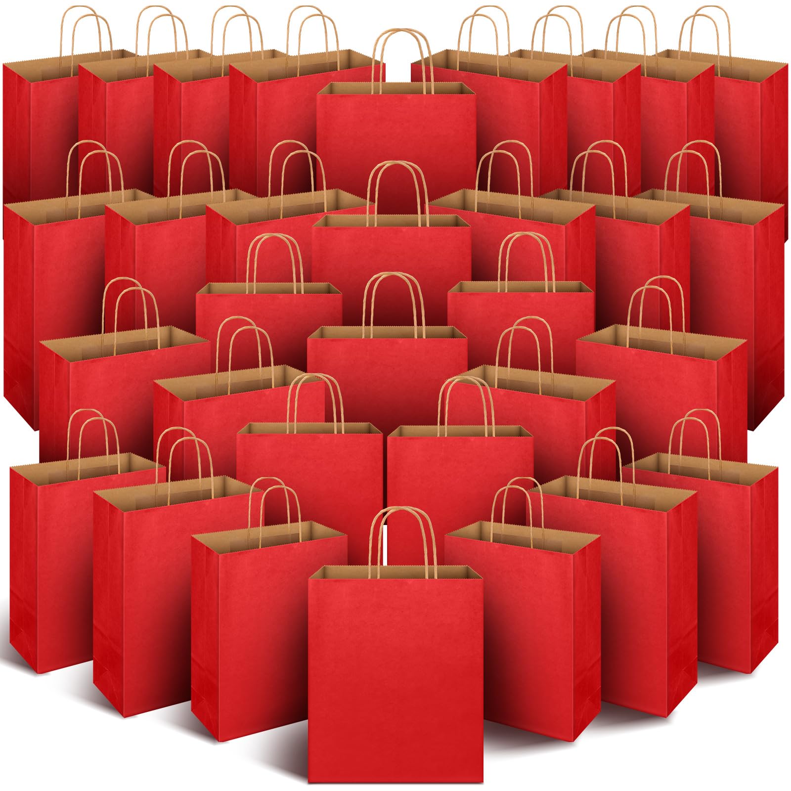 Tenceur 32 Pcs Red Gift Bags 10x5x13 Inches Red Large Kraft Paper Gift Bags with Handles Bulk for Shopping Business Merchandise Retail Wedding Party