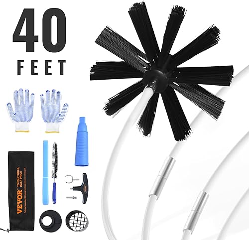 VEVOR Kit limpiador de ventilación de secadora de 40 pies, cepillo de limpieza de conductos de 29 piezas, cepillo de ventilación de nailon reforzado