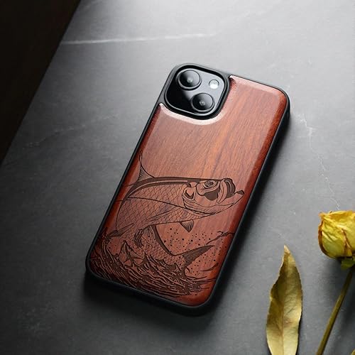 Miniatura 4 de Carveit Funda magnética de madera para iPhone 13 madera natural y TPU suave negro Funda protectora de madera única a prueba de golpes compatible con