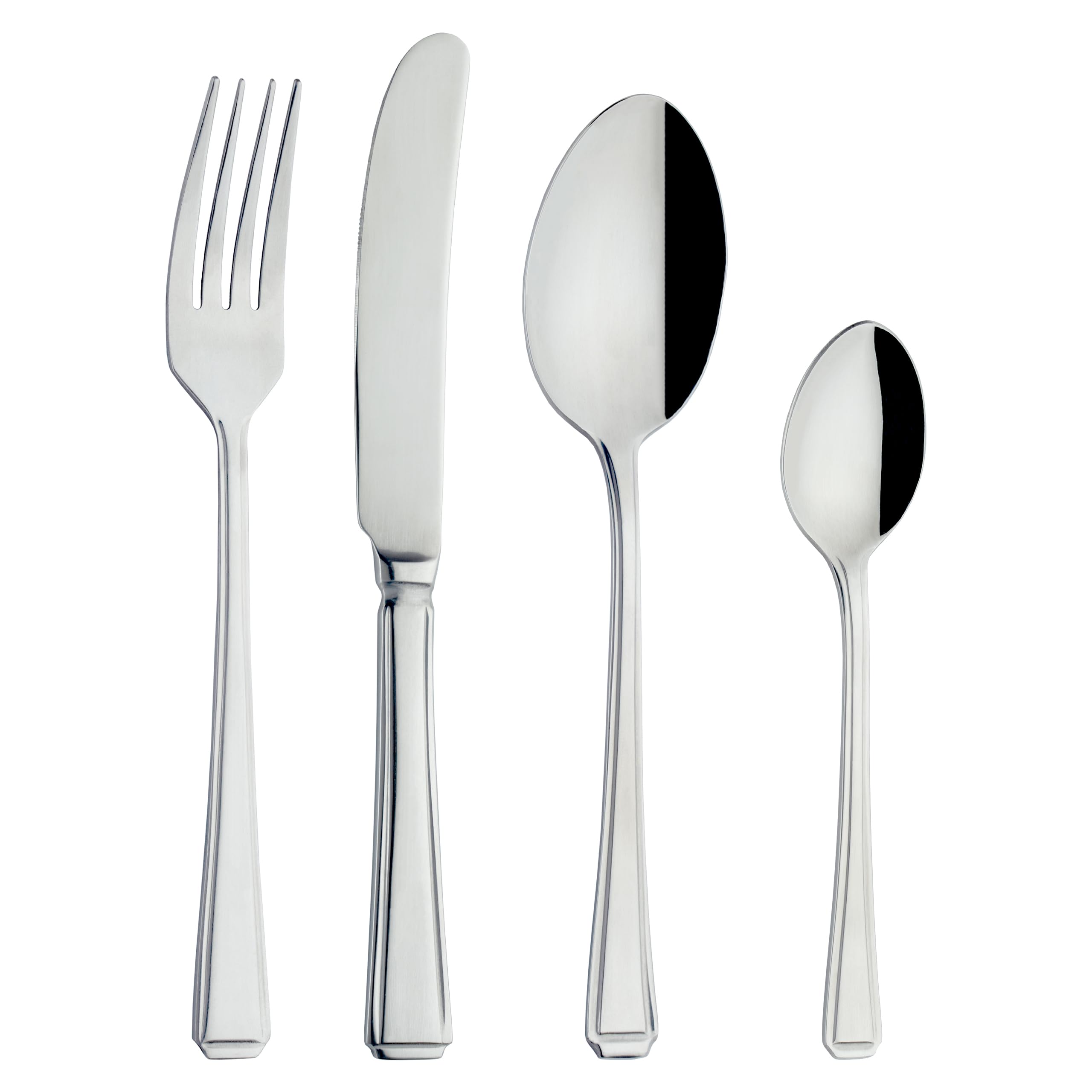 Grunwerg Steel Classic Harley Pattern 24 Piece Cutlery Set, 18/0 Stainless Mirror Finish - Gift Boxed