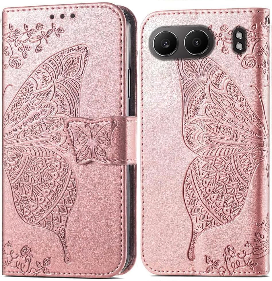 Image of ClickCase Butterfly Series for OnePlus Nord 4 5G Leather Embossing Wallet Flip Case Kick Stand Magnetic Closure Flip Cover for OnePlus Nord 4 5G (Rose Gold)
