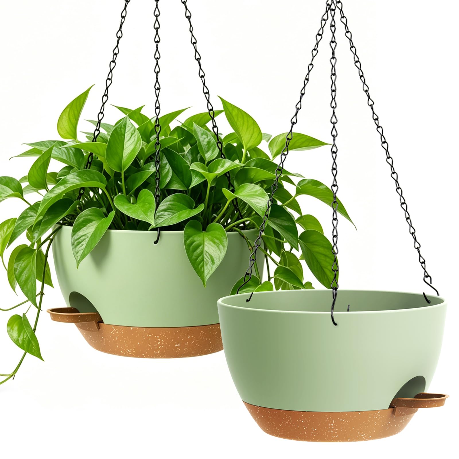 WSMKSZ 33cm Selbstbewässernde Hängende Blumenampel, 2er-Set Blumentopf Hängend Innen & Außen, Hängeblumentöpfe mit Drainage für Balkon, Wohnzimmer, Küche