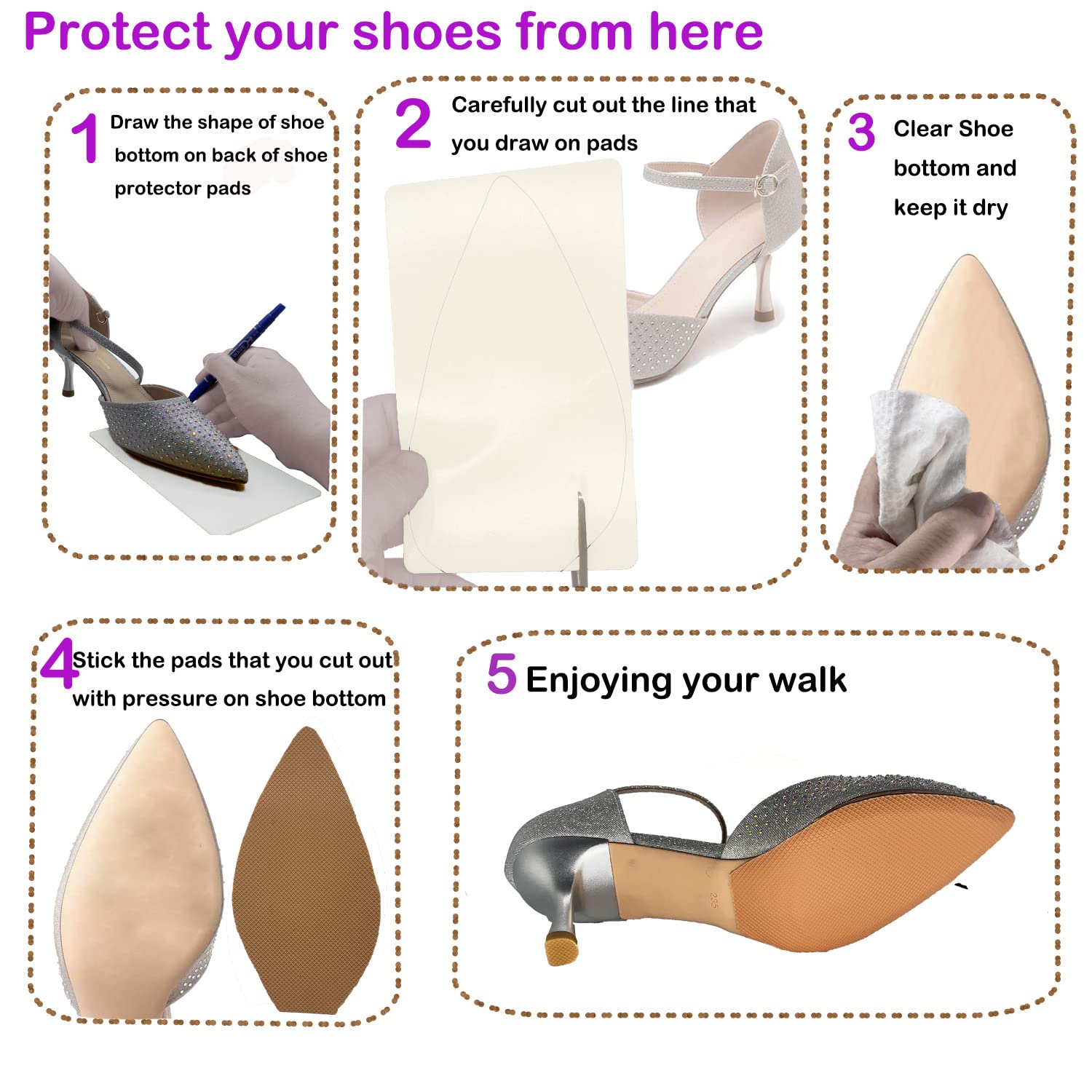 Protectores de suela de zapatos, almohadillas antideslizantes para suela de zapatos, almohadillas protectoras para zapatos de tacón alto, zapatos de cuero, antideslizantes, para mujer (marrón, 4