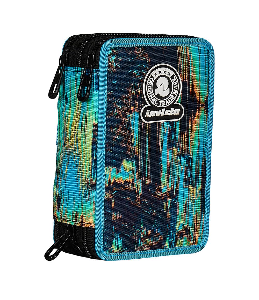 Invicta Estuche Escolar con 3 Cremalleras Fantasy, Azul y Negro, Triple Compartimento con bolígrafos, lápices y rotuladores, Accesorios Escolares, Accesorios Escolares, Accesorios Escolares, Escuela