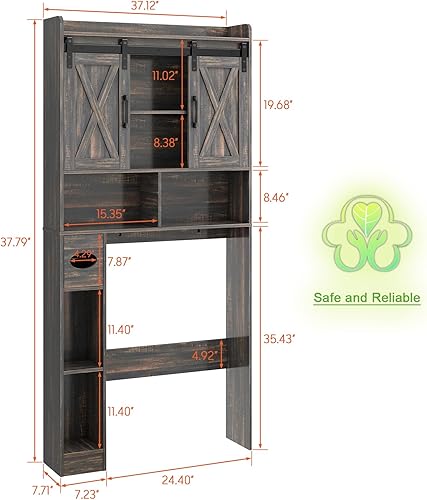 Miniatura 2 de Vabches Armario de almacenamiento sobre el inodoro, armario de almacenamiento de granja sobre inodoro con puerta corredera y soporte de papel