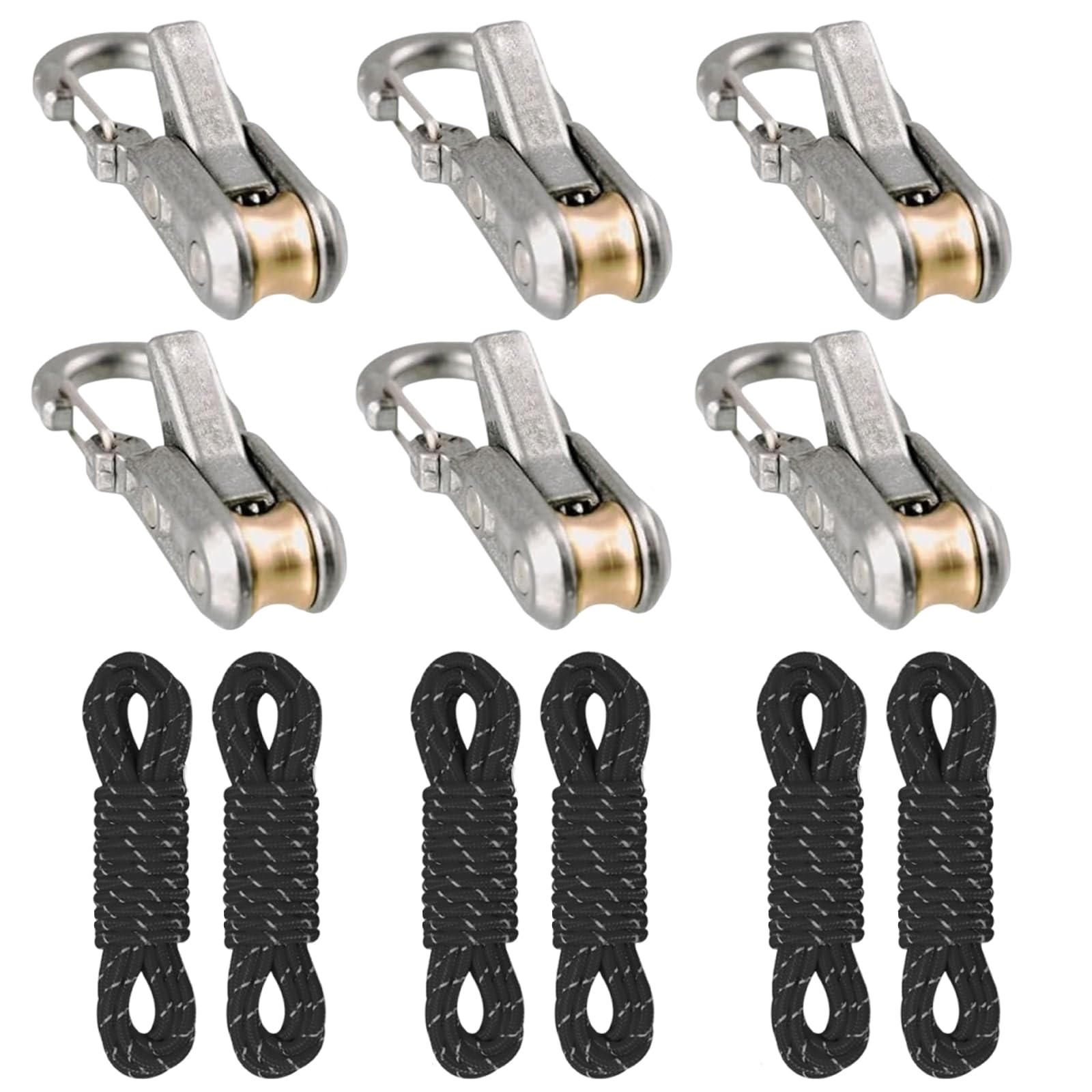 Avzyardy 6 Pack Black 2/4/6-Pack Rope Roller Cam Lock Tensioner, Cord And Rope Tightening Tool With Carabiner Clips, Fast Adjustable Ropes Tie-Down Kit For Camping Hiking Tarp Boat & Outdoor