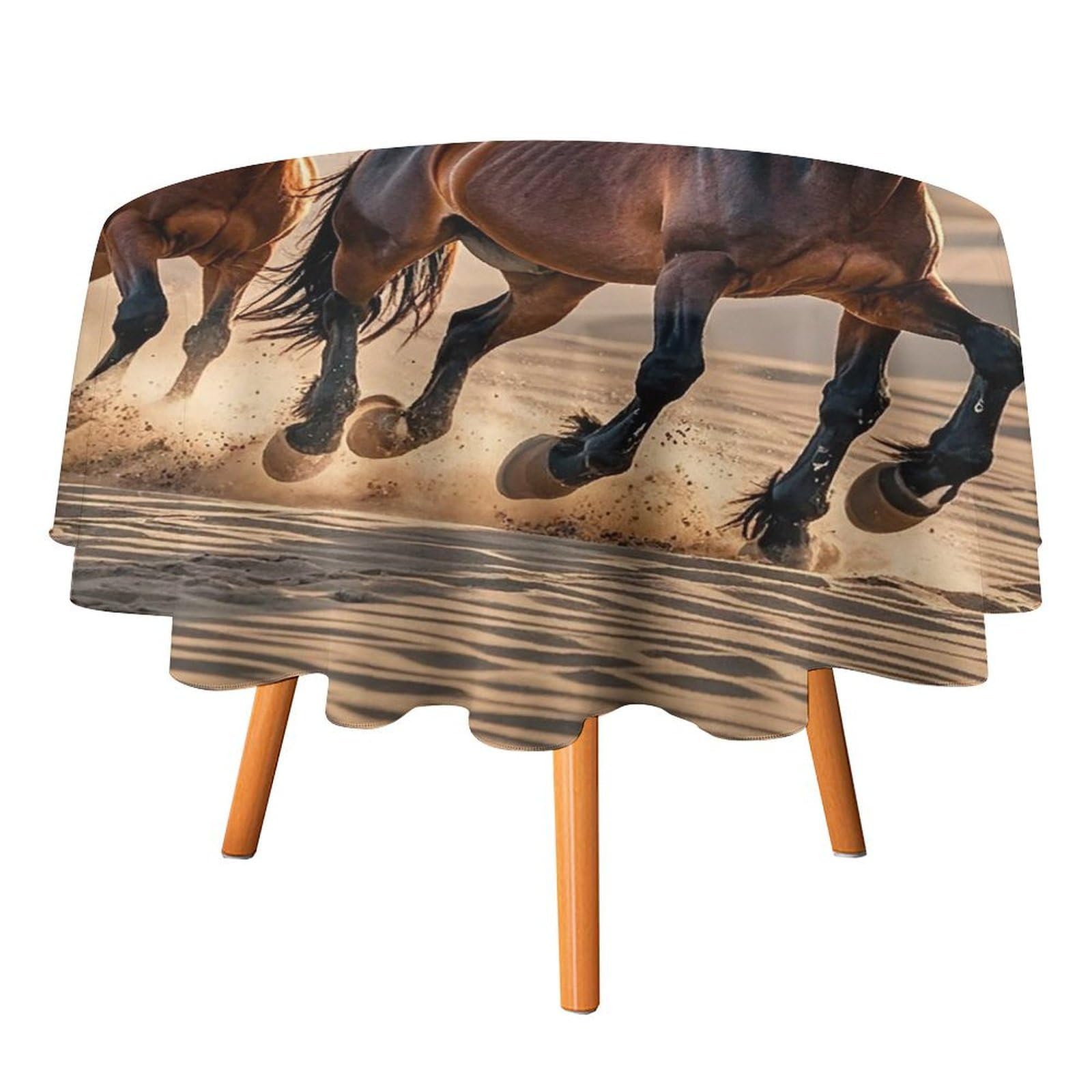 SMAZDFXX Horses Running in The Sand Tablecloth for Restaurant, Round Polyester Table Cover 50x50in for Party