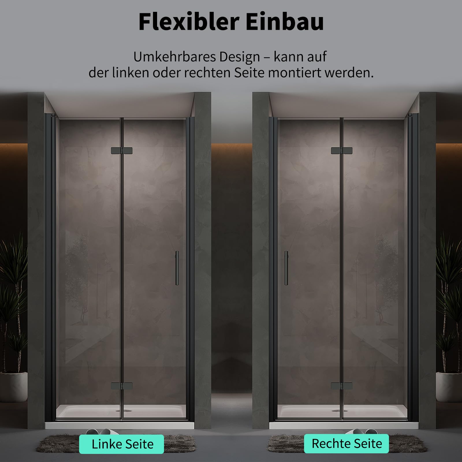 Duschtür Falttür 90x195cm Duschabtrennung Nischentür Schwarz