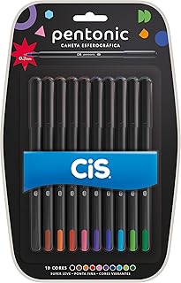 Caneta Esferográfica CIS Pentonic 0.7mm, Estojo com 10 unidades sortidas, Multicor