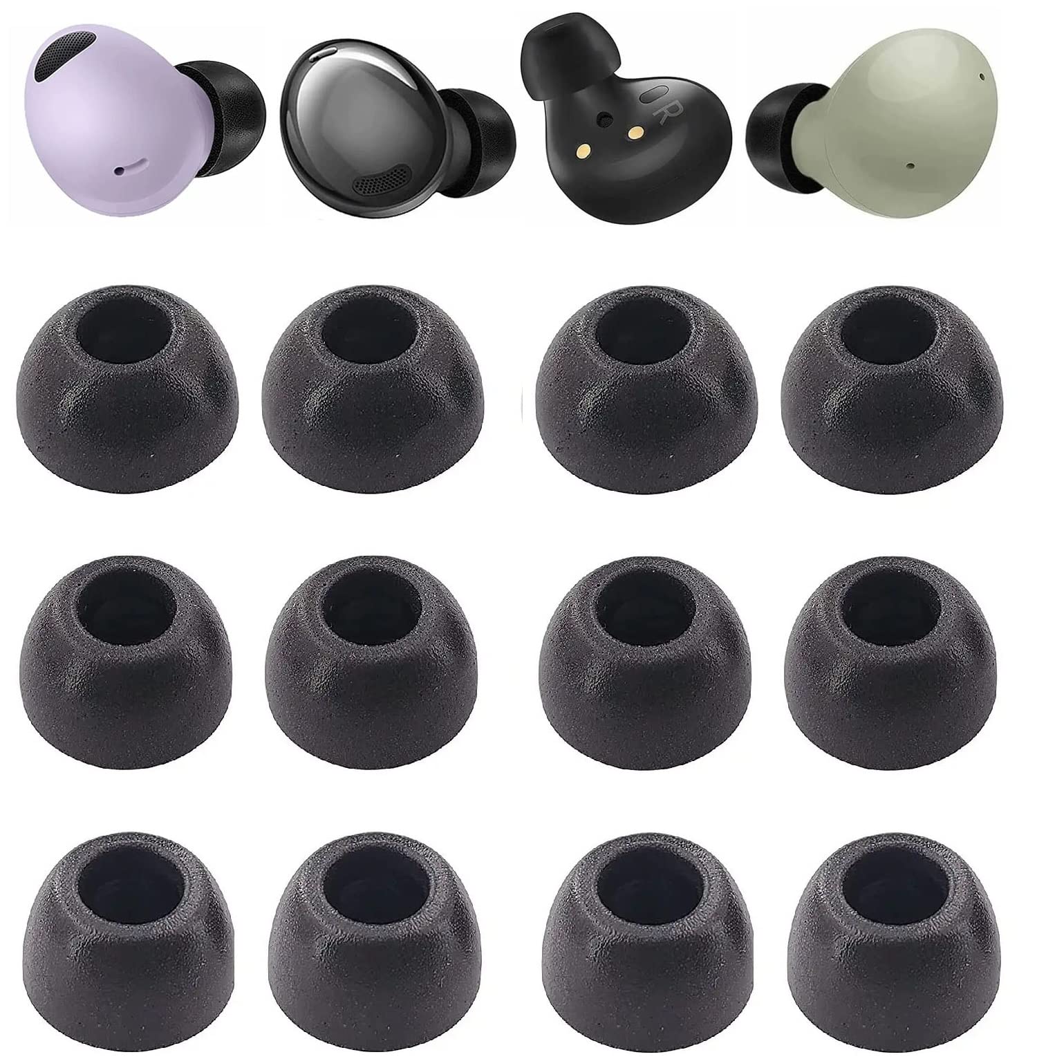 JNSA Memory Foam Ear Tips (6 Pairs, S/M/L), Comfortable Noise-Canceling Replacement for Galaxy Buds 2 Pro/Galaxy Buds 2, Black