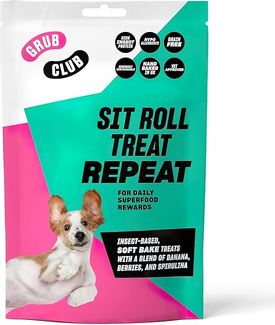 GRUB CLUB: Hypoallergenic Dog Treats | 100g | Sit Roll Treat Repeat | Grain Free and High Insect Protein Dog Food Healthy Dogs | Best for Training & Daily Superfood Rewards | Planet Friendly