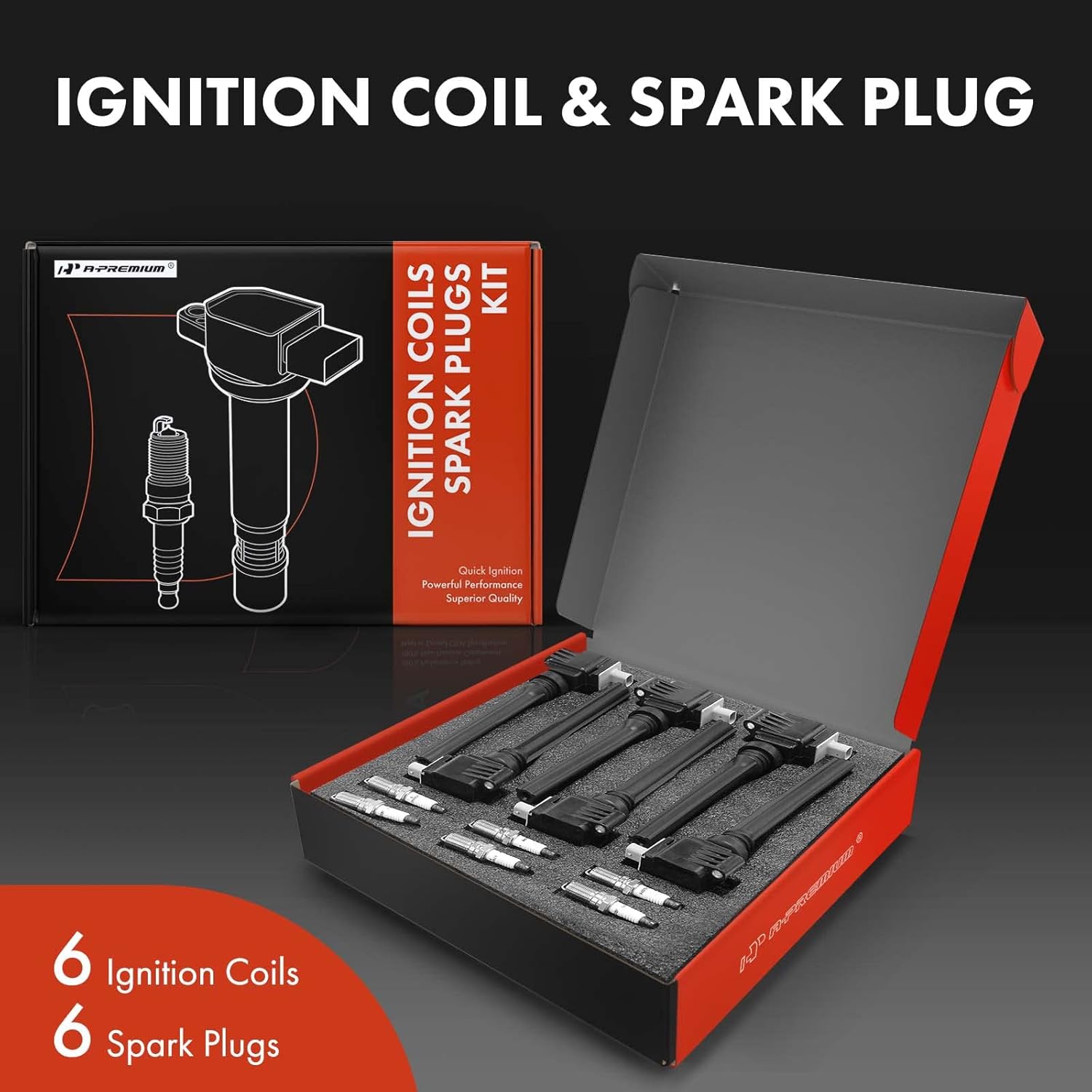 A-Premium Set of 6 Ignition Coil Pack and Iridium Spark Plugs Compatible with Ford 2017-2019 F-150, 2018-2019 Expedition & Lincoln 2018-2019 Navigator, 3.5L