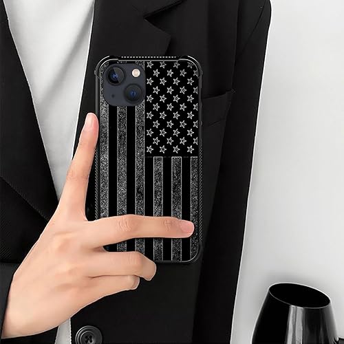 Miniatura 6 de ZHEGAILIAN Funda compatible con iPhone 15 Plus, fundas de bandera estadounidense en blanco y negro, parte trasera de vidrio templado+funda