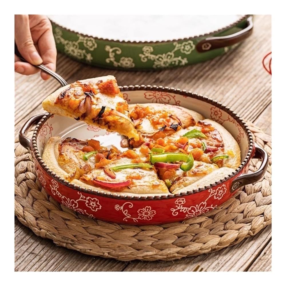 Naczynia do pieczenia Podwójna ceramiczna blacha do pieczenia pizzy, kolor podszkliwny, odporna na wysokie temperatury, wielofunkcyjna(Green)