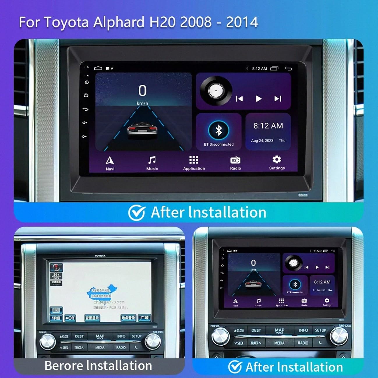 Radio Macchina Touch Screen per Toyota Alphard H20 2008-2014 Wireless Carplay Android Auto Stereo Auto Bluetooth Ips con Pantalla Táctil con Gps, 4 Nucleo 2G+32G