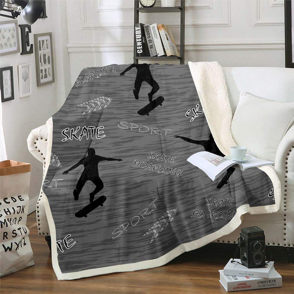 Erosebridal Skateboard Blanket Throw Hip Hop Fleece Blanket Skate Boarding Sports Sherpa Blanket for Kids Teen Boys City Street Games Hippie Marble Hipster Fuzzy Blanket Sofa Decor 30