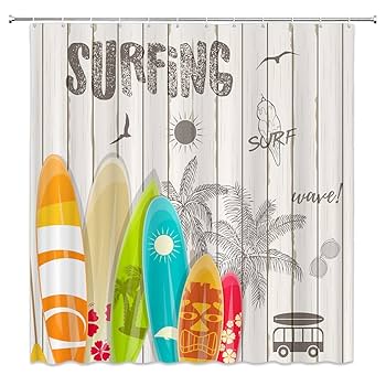 Amazon｜サマーサーフィン シャワーカーテン ビーチ 海 熱帯