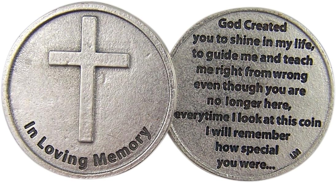 Silver Toned in Loving Memory Bereavement Pocket Medal with Cross, 1 1/4 Inch