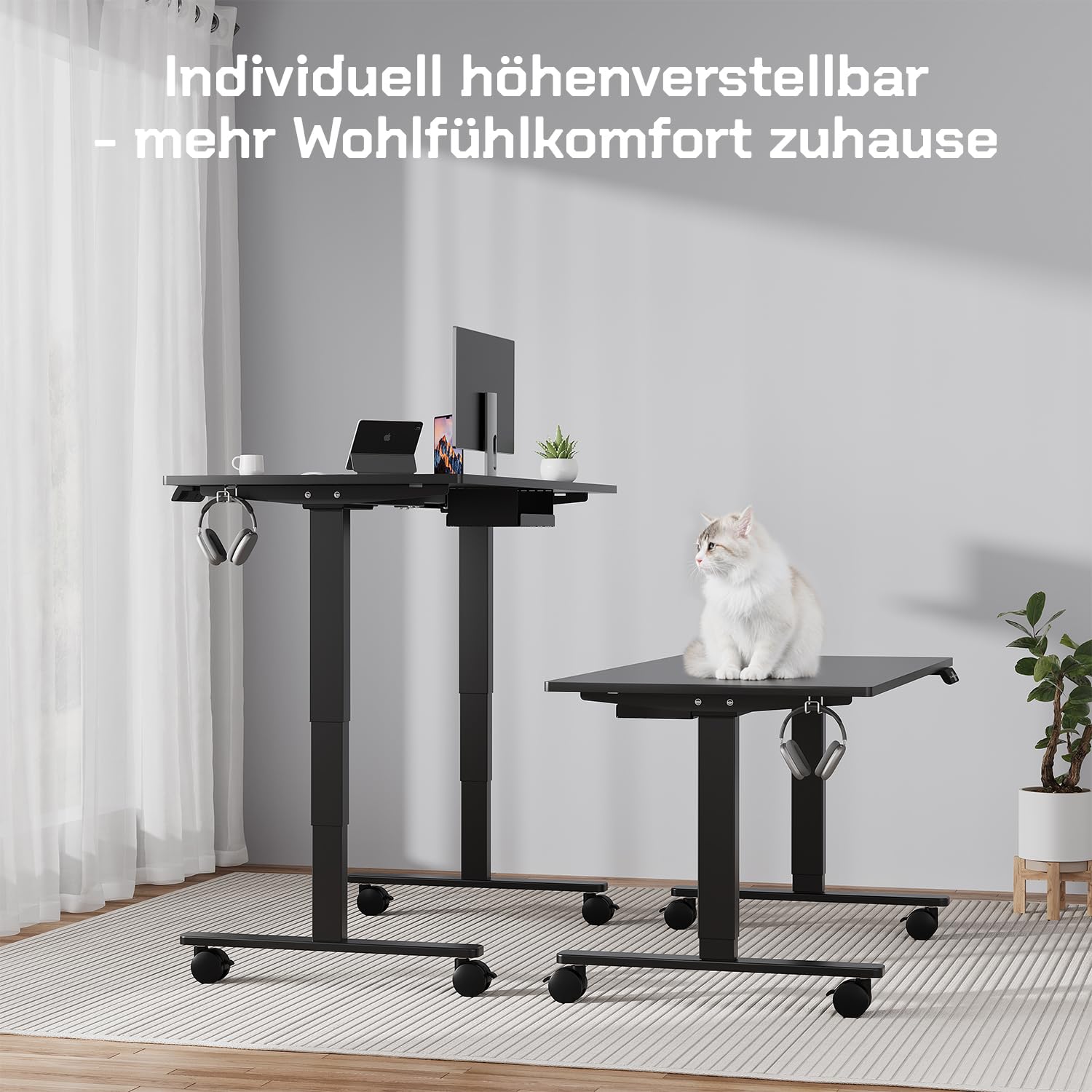 JUMMICO Höhenverstellbarer Schreibtisch Tischgestell mit 3-Stufen-Teleskop, Tragfähig bis 100KG, Höhenverstellbarer Tisch Gestell (60-125cm) mit Memory-Steuerung, Sitzen-Erinnerung & Timer, Schwarz